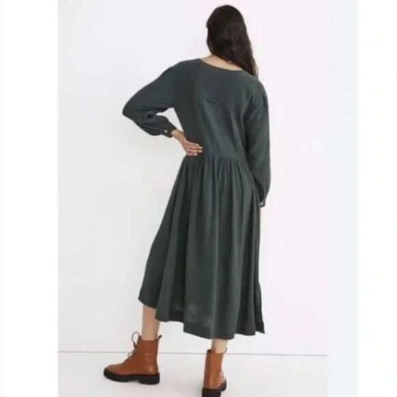 Madewell Lightspun Button Front Midi Dress Forrest Green size 4 - Picture 4 of 13